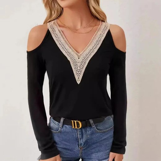 Damska bluzka z otwartymi ramionami - Czarny S ze sklepu Intimica.pl w kategorii Bluzki damskie - zdjęcie 186353785