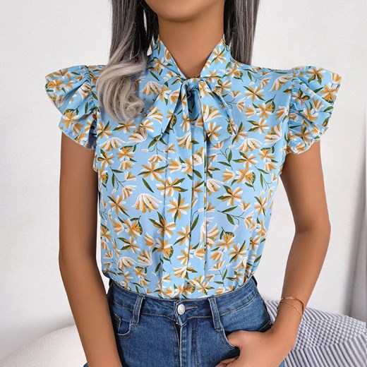 Damska bluzka z wiązaną kokardą - Niebieski S ze sklepu Intimica.pl w kategorii Bluzki damskie - zdjęcie 186353845