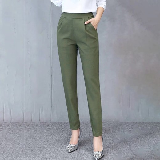 Damskie eleganckie spodnie chinosy - Zielony M ze sklepu Intimica.pl w kategorii Spodnie damskie - zdjęcie 186354617