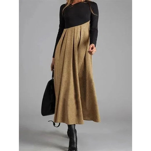 Długa dwukolorowa sukienka - Beżowy S ze sklepu Intimica.pl w kategorii Sukienki - zdjęcie 186354879