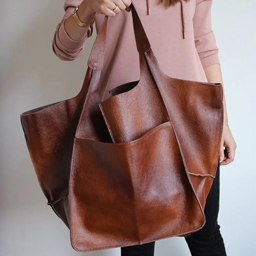 Duża torba shopper z kieszenią - Brązowy ze sklepu Intimica.pl w kategorii Torby Shopper bag - zdjęcie 186355777