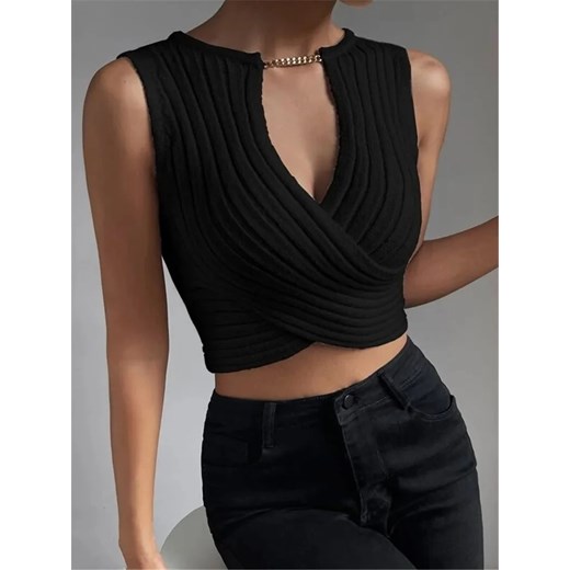 Elegancki krótki top damski - Czarny S ze sklepu Intimica.pl w kategorii Bluzki damskie - zdjęcie 186356635