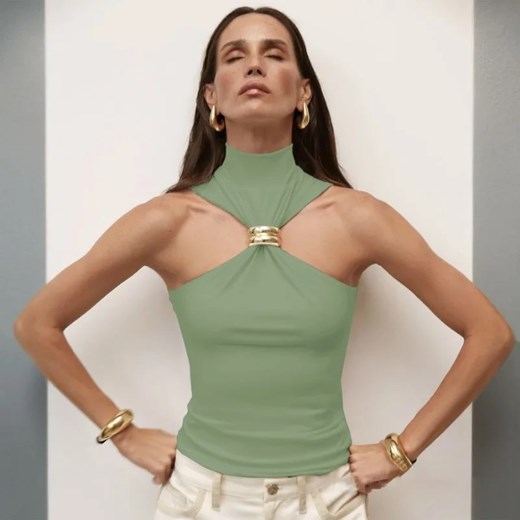 Elegancki top z ozdobnym elementem - Zielony S ze sklepu Intimica.pl w kategorii Bluzki damskie - zdjęcie 186356709