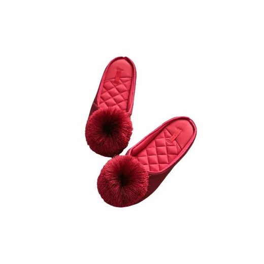 Kapcie z pomponem - Czerwony 37 ze sklepu Intimica.pl w kategorii Kapcie damskie - zdjęcie 186358546