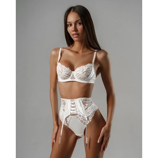 Komplet bielizny z satynowego materiału - Biały S ze sklepu Intimica.pl w kategorii Komplety bielizny damskiej - zdjęcie 186359887