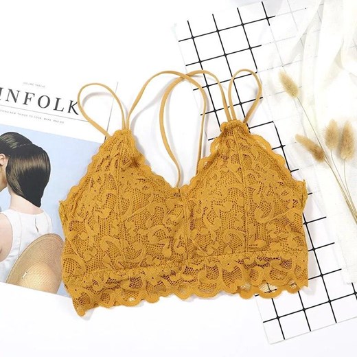 Koronkowy biustonosz - Żółty Uniwersalny ze sklepu Intimica.pl w kategorii Biustonosze - zdjęcie 186360765