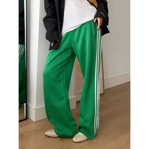Materiałowe spodnie damskie z pasami - Zielony S ze sklepu Intimica.pl w kategorii Spodnie damskie - zdjęcie 186363195