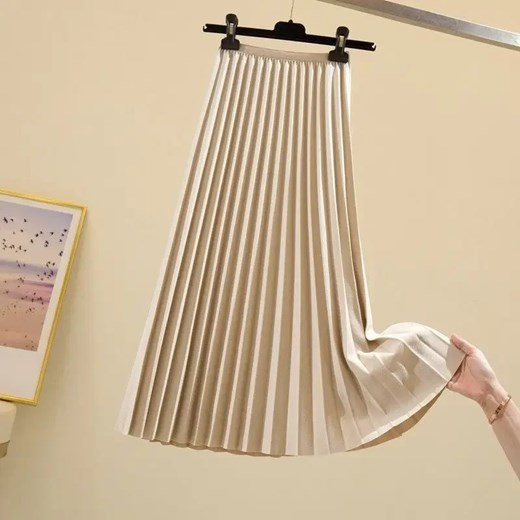 Plisowana spódnica midi - Beżowy S ze sklepu Intimica.pl w kategorii Spódnice - zdjęcie 186364398