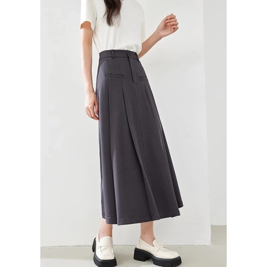 Plisowana spódnica za kolano - Szary S ze sklepu Intimica.pl w kategorii Spódnice - zdjęcie 186364416