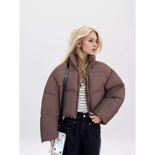 Puchowa przeciwdeszczowa kurtka damska zimowa - Brązowy XS ze sklepu Intimica.pl w kategorii Kurtki damskie - zdjęcie 186365358