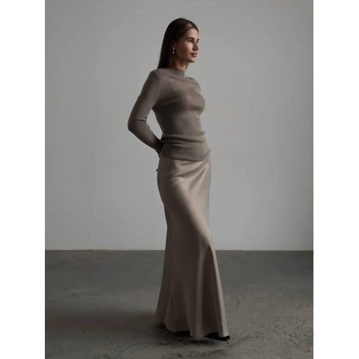 Satynowa elegancka spódnica maxi - Szary S ze sklepu Intimica.pl w kategorii Spódnice - zdjęcie 186365835