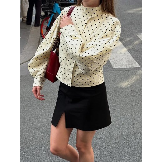 Stylowa kurtka w groszki - Beżowy S ze sklepu Intimica.pl w kategorii Kurtki damskie - zdjęcie 186368808