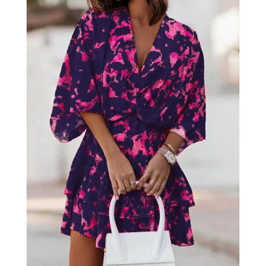 Wzorzysta sukienka z falbanami - Granatowy S ze sklepu Intimica.pl w kategorii Sukienki - zdjęcie 186370818