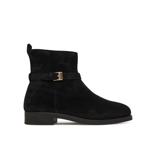 Botki Tommy Hilfiger Th Buckle Riding Suede Bootie FW0FW09047 Czarny ze sklepu eobuwie.pl w kategorii Botki - zdjęcie 186371779