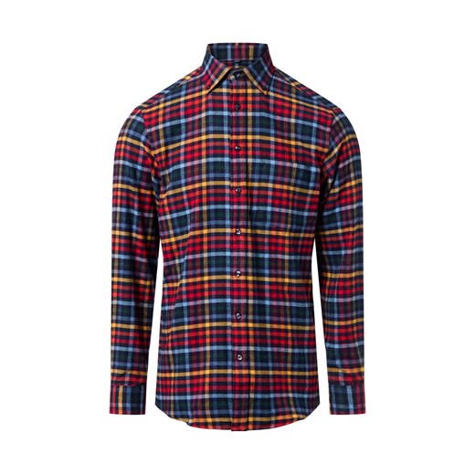 Andrew James Męska koszula flanelowa Mężczyźni Regular Fit Bawełna granatowy w kratkę ze sklepu vangraaf w kategorii Koszule męskie - zdjęcie 186379927