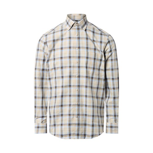 Nils Sundström Męska koszula casual Mężczyźni Regular Fit Bawełna beżowy w kratkę ze sklepu vangraaf w kategorii Koszule męskie - zdjęcie 186379929