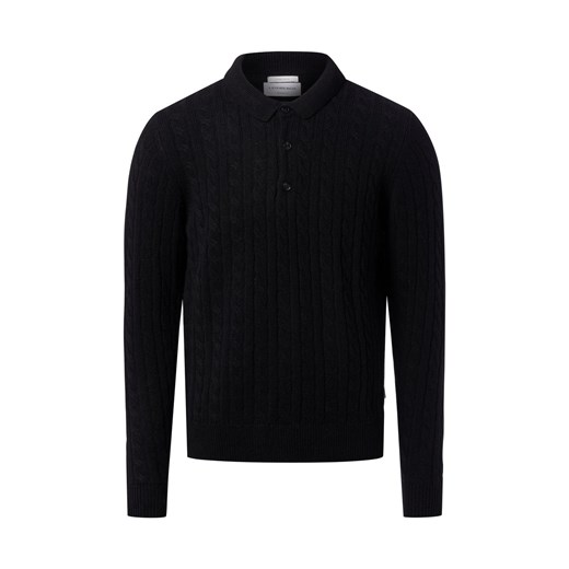 Lindbergh Męski sweter z dzianiny z zawartością wełny jagnięcej Mężczyźni Wełna jagnięca czarny jednolity ze sklepu vangraaf w kategorii Swetry męskie - zdjęcie 186379935