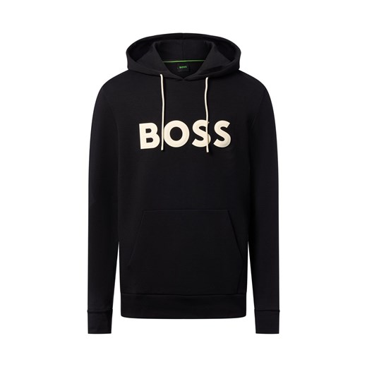 BOSS Green Bluza męska z kapturem - Soody Zone Mężczyźni Bawełna czarny jednolity ze sklepu vangraaf w kategorii Bluzy męskie - zdjęcie 186379936
