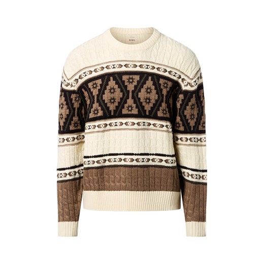 Redefined Rebel Męski sweter z dzianiny - RRHenson Mężczyźni Sztuczne włókno écru wzorzysty ze sklepu vangraaf w kategorii Swetry męskie - zdjęcie 186379939