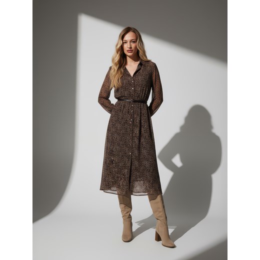 Mohito - Koszulowa sukienka midi w panterkę - beżowy ze sklepu Mohito w kategorii Sukienki - zdjęcie 186380997