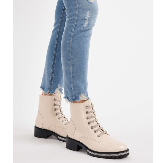 Beżowe botki trapery z suwakiem /G11-2 18161 T432/ ze sklepu Pantofelek24.pl w kategorii Workery damskie - zdjęcie 186383526