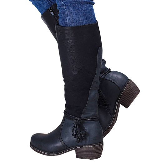 Ocieplane czarne kozaki damskie na niskim obcasie /F4-1 +h215271 T436/ ze sklepu Pantofelek24.pl w kategorii Kozaki damskie - zdjęcie 186383857