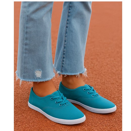 Wiązane damskie tenisówki turkusowe /D8-1 18096 S098/ ze sklepu Pantofelek24.pl w kategorii Trampki damskie - zdjęcie 186384197