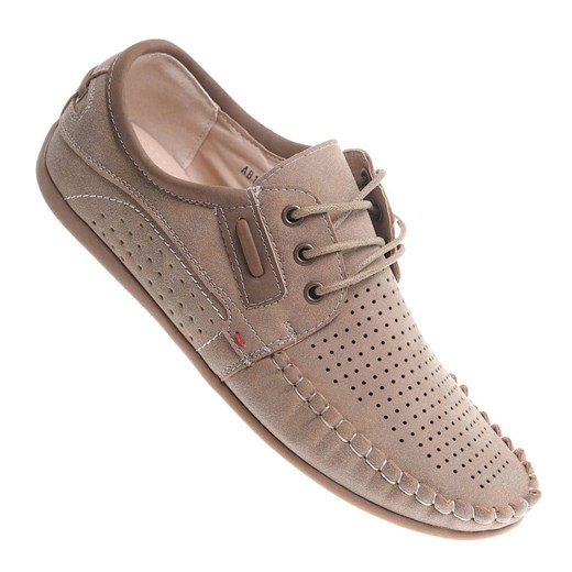 Półbuty męskie sznurowane beżowe ażurowe /G12-3 8734 S399/ ze sklepu Pantofelek24.pl w kategorii Półbuty męskie - zdjęcie 186384215