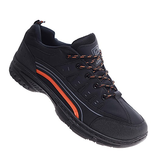 Sznurowane męskie buty trekkingowe Czarne /A8-1 10395 S393/ ze sklepu Pantofelek24.pl w kategorii Buty trekkingowe męskie - zdjęcie 186384255
