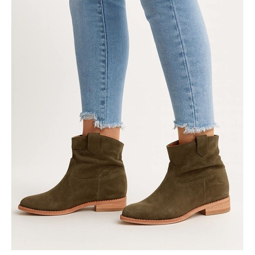 Botki damskie Lekko ocieplone Khaki /G6-2 16899 T290/ ze sklepu Pantofelek24.pl w kategorii Botki - zdjęcie 186384266