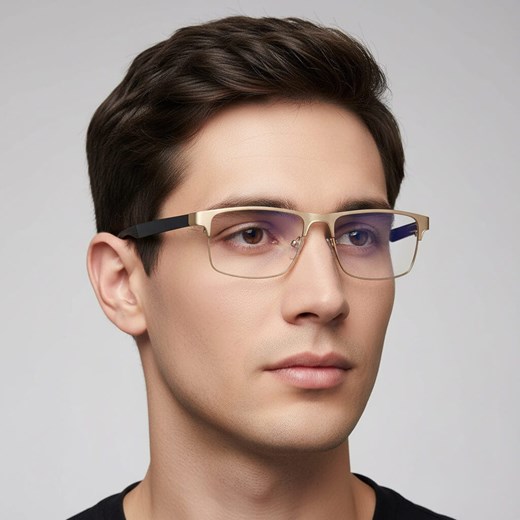 Metalowe męskie okulary zerówki z filtrem Blue Light do komputera 25139B złote + akcesoria ze sklepu Stylion w kategorii Okulary zerówki męskie - zdjęcie 186385408