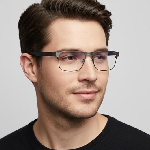 Metalowe męskie okulary zerówki z filtrem Blue Light do komputera 25139C grafitowe + akcesoria ze sklepu Stylion w kategorii Okulary zerówki męskie - zdjęcie 186385409