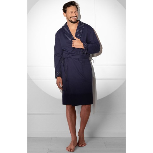 Bawełniany szlafrok męski Gerard, Kolor granatowy, Rozmiar M, Italian Fashion ze sklepu Intymna w kategorii Szlafroki męskie - zdjęcie 186386016