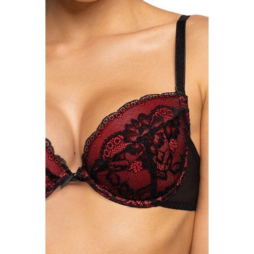 Biustonosz push-up czarno-czerwony Mollie M-3755/1, Kolor czarno-czerwony, Rozmiar 85C, Mat ze sklepu Intymna w kategorii Biustonosze - zdjęcie 186386047
