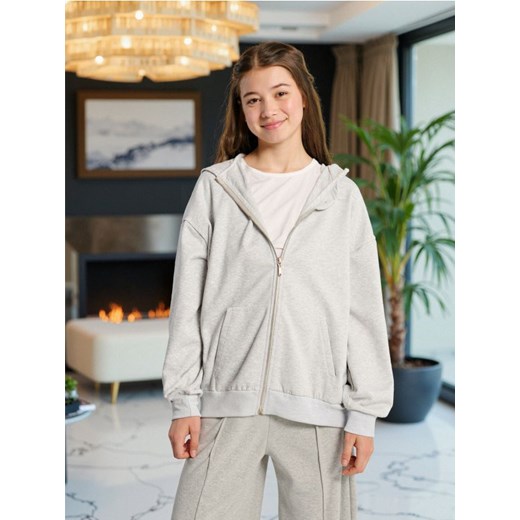 Sinsay - Bluza z kapturem z zapięciem - szary - id: 949ET-09M - marki Sinsay - 186387448 Sinsay - Bluza z kapturem z zapięciem - szary ze sklepu Sinsay w kategorii Bluzy dziewczęce - zdjęcie 186387448