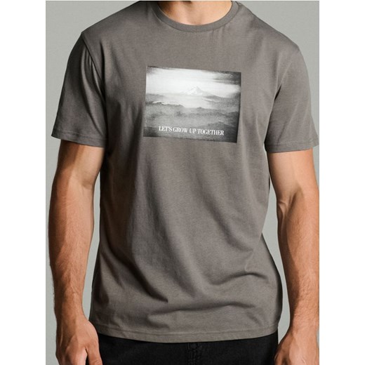 Sinsay - Bawełniana koszulka z nadrukiem - szary ze sklepu Sinsay w kategorii T-shirty męskie - zdjęcie 186389179