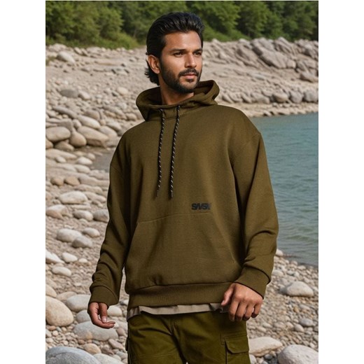 Sinsay - Bluza hoodie z wysokim kołnierzem - khaki ze sklepu Sinsay w kategorii Bluzy męskie - zdjęcie 186389196