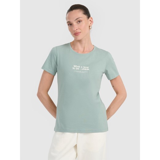 Damski t-shirt z nadrukiem 4F 4FWAW25TTSHF2322 - turkusowy ze sklepu Sportstylestory.com w kategorii Bluzki damskie - zdjęcie 186395968