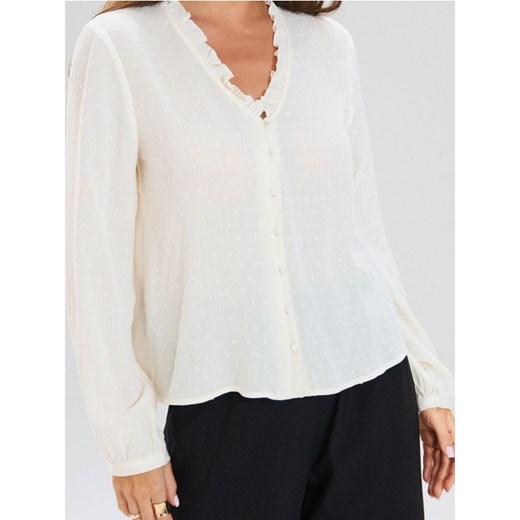 Sinsay - Bluzka z falbankami - kremowy ze sklepu Sinsay w kategorii Bluzki damskie - zdjęcie 186398805