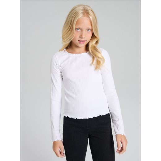 Sinsay - Koszulka z długimi rękawami - biały - id: 999ET-00X - marki Sinsay - 186398997 Sinsay - Koszulka z długimi rękawami - biały ze sklepu Sinsay w kategorii Bluzki dziewczęce - zdjęcie 186398997