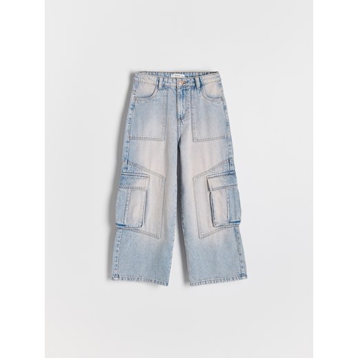 Reserved - Jeansy wide leg cargo - niebieski Reserved 128 (7-8 lat) okazja Reserved