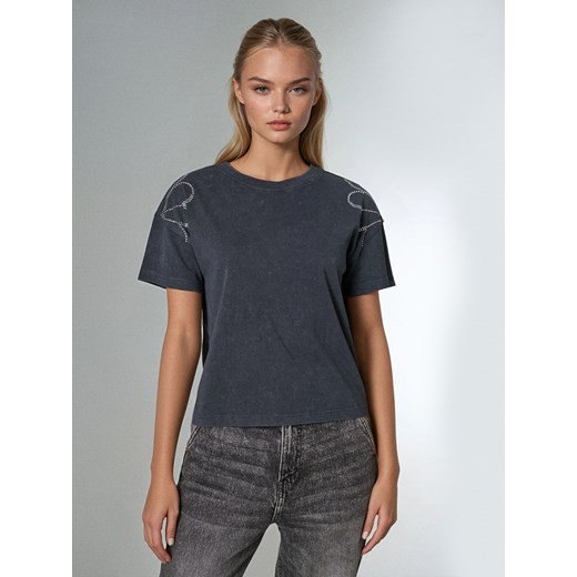 Sinsay - Bawełniana koszulka z efektem sprania - szary Sinsay M Sinsay