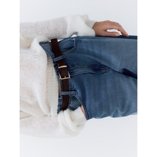 Reserved - Pasek z łączonych materiałów - brązowy - id: 043FD-98X - marki Reserved - 186404976 Reserved - Pasek z łączonych materiałów - brązowy ze sklepu Reserved w kategorii Paski damskie - zdjęcie 186404976