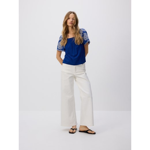 Reserved - Ażurowa bluzka z modalem - granatowy ze sklepu Reserved w kategorii Bluzki damskie - zdjęcie 186406096