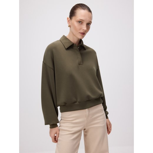 Reserved - Bluza polo z modalem - oliwkowy ze sklepu Reserved w kategorii Bluzy damskie - zdjęcie 186406615