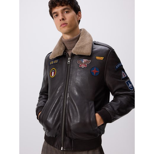 Reserved - Skórzana kurtka z kołnierzem - brązowy ze sklepu Reserved w kategorii Kurtki męskie - zdjęcie 186406697