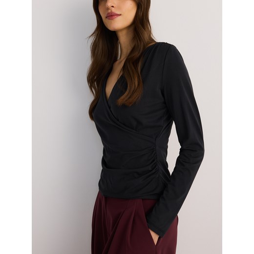 Reserved - Bluzka z kopertowym dekoltem - ciemnoszary Reserved XS wyprzedaż Reserved