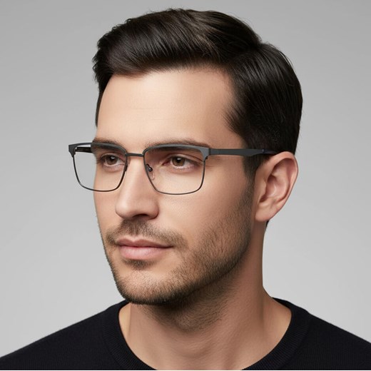 Metalowe męskie okulary zerówki z filtrem Blue Light do komputera 25141D szare/grafitowe + akcesoria ze sklepu Stylion w kategorii Okulary zerówki męskie - zdjęcie 186408286