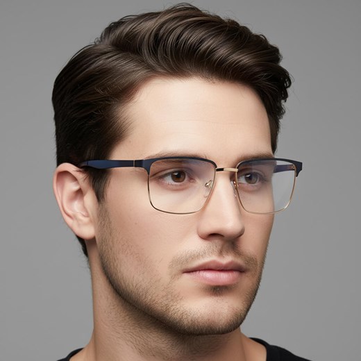 Metalowe męskie okulary zerówki z filtrem Blue Light do komputera 25141C granatowe/złote + akcesoria ze sklepu Stylion w kategorii Okulary zerówki męskie - zdjęcie 186408287