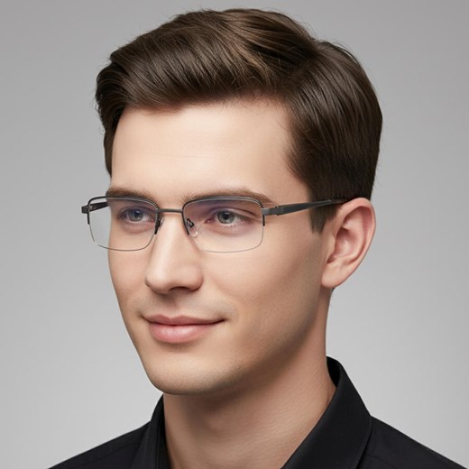 Metalowe półramkowe okulary zerówki z filtrem Blue Light do komputera 25147B grafit ze sklepu Stylion w kategorii Okulary zerówki męskie - zdjęcie 186408288